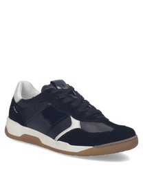 Sneaker in pelle nera con dettagli in bianco e suola in gomma beige. Design con allacciatura classica ideale per un look casual e confortevole.