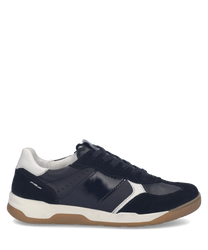 Sneaker in pelle nera con dettagli in bianco e suola in gomma beige. Design con allacciatura classica ideale per un look casual e confortevole.