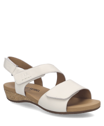Sandalias de velcro blancas elegantes con suela de corcho. Hechas de material sintético son ideales para el verano y ofrecen un ajuste cómodo y seguro.