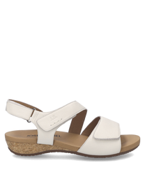 Sandalias de velcro blancas elegantes con suela de corcho. Hechas de material sintético son ideales para el verano y ofrecen un ajuste cómodo y seguro.