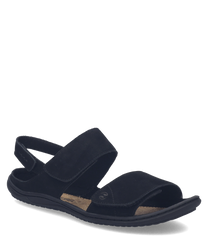 Sandalias negras con cierre de velcro hechas de material sintético. Su diseño cómodo y sencillo es ideal para el uso diario ofreciendo un soporte suave para el pie.