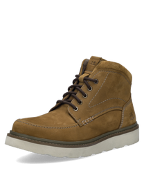 Brauner Halbschuh aus Leder mit Reißverschluss. Robuste Nahtdetails und weiße Sohle für modernen Look.