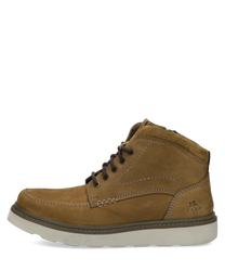 Brauner Halbschuh aus Leder mit Reißverschluss. Robuste Nahtdetails und weiße Sohle für modernen Look.