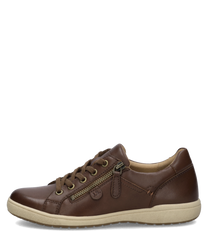 Brauner Sneaker aus Leder mit Reißverschluss an der Seite. Bequeme weiße Sohle für optimalen Tragekomfort.
