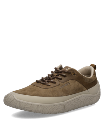 Brauner Halbschuh aus Wildleder mit Schnürung und beiger Sohle. Komfortables Design mit gepolstertem Innenfutter ideal für den Alltag.