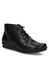 Schwarzer Halbschuh aus Leder mit Reißverschluss. Glatte Oberfläche und dezente Nahtdetails für eleganten Look.