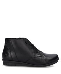 Schwarzer Halbschuh aus Leder mit Reißverschluss. Glatte Oberfläche und dezente Nahtdetails für eleganten Look.