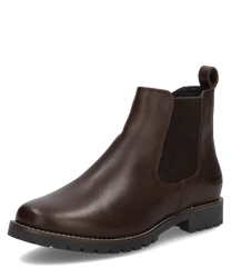 Braune Stiefelette aus Leder mit Reißverschluss. Robuste Gummisohle für besseren Halt und Komfort.
