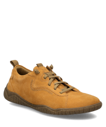 Brauner Halbschuh aus weichem Leder mit Schnürung. Die flexible dunkle Sohle und Ziernähte prägen das schlichte Design.