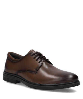 Brauner Halbschuh aus glattem Leder mit Schnürung. Die schwarze Sohle und feine Nähte sorgen für einen klassischen Look.