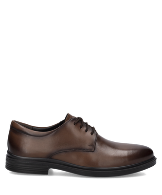 Brauner Halbschuh aus glattem Leder mit Schnürung. Die schwarze Sohle und feine Nähte sorgen für einen klassischen Look.
