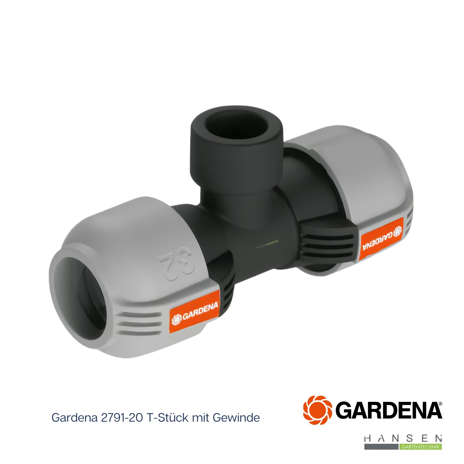 Abbildung zeigt freigestelltes Produktbild zu Gardena T-Stück mit Gewinde [2791-20] mit 3/4 Innengewinde
