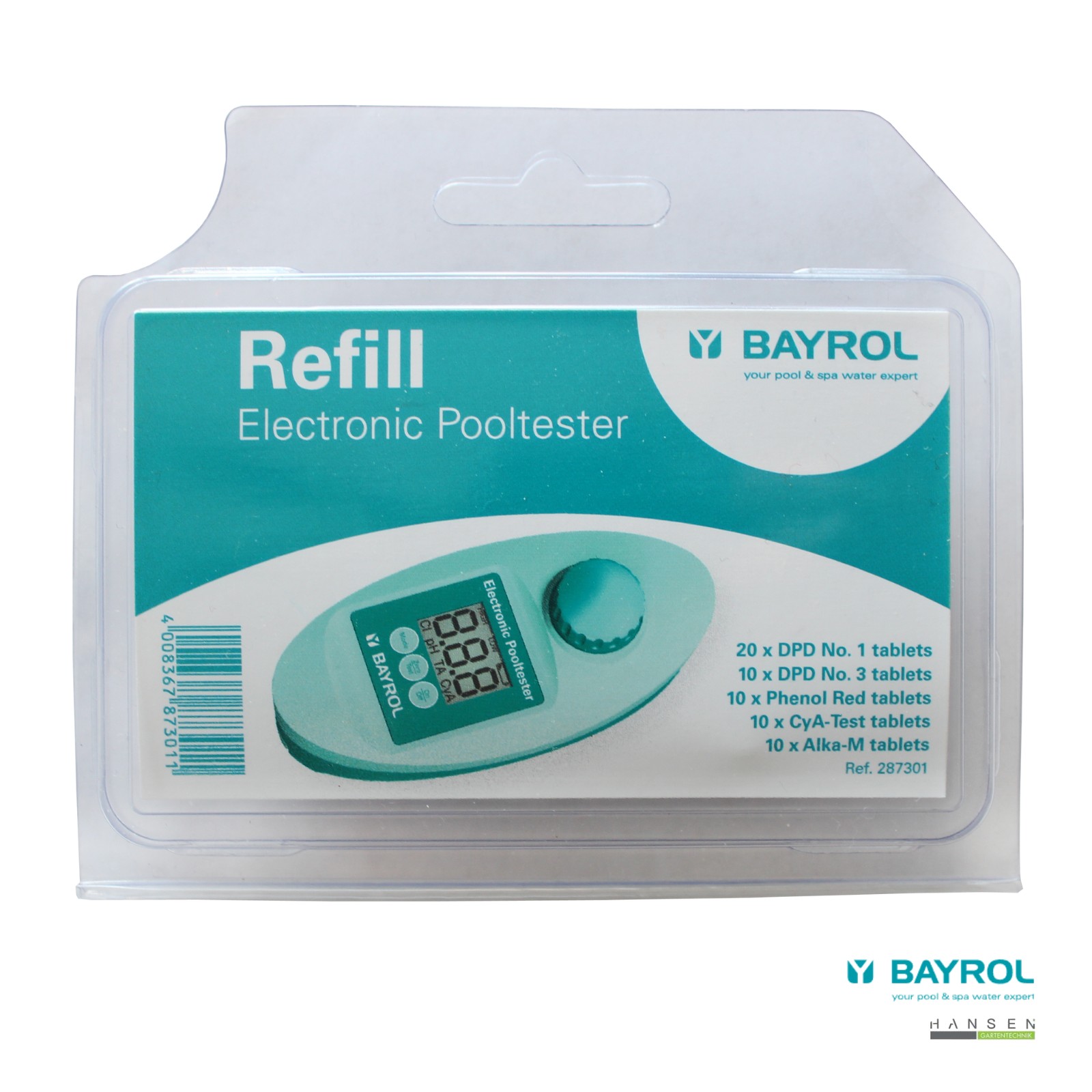 Abbildung zeigt freigestelltes Produktbild zu Bayrol Nachfüllpackung Elektronischer Pooltester, Hersteller Art.-Nr. 287301