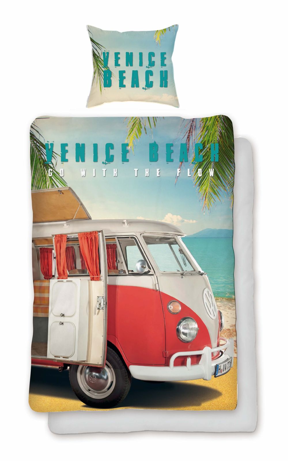VW Bulli Partner-Bettwäsche-Set Doppelbett Bus T1 Venice Beach 135x200 80x80 VW Bulli Partner-Bettwäsche-Set Doppelbett Bus T1 Venice Beach 135x200 80x80