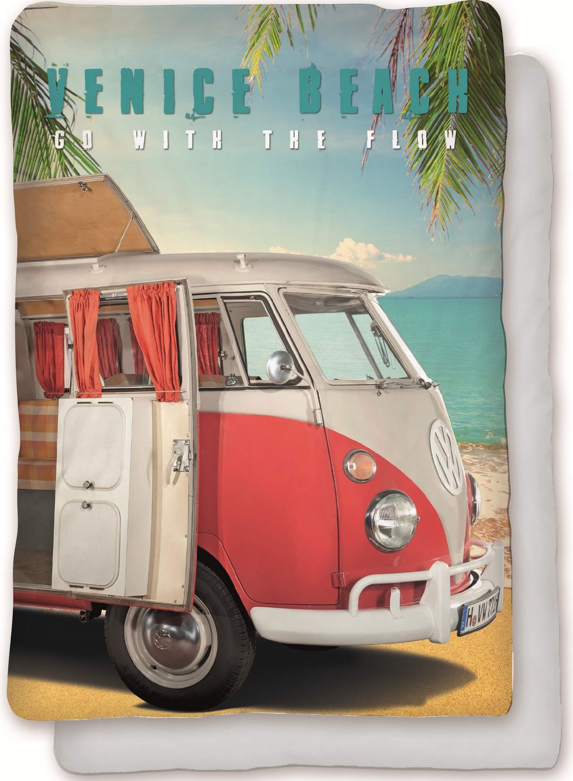 VW Bulli Partner-Bettwäsche-Set Doppelbett Bus T1 Venice Beach 135x200 80x80 VW Bulli Partner-Bettwäsche-Set Doppelbett Bus T1 Venice Beach 135x200 80x80