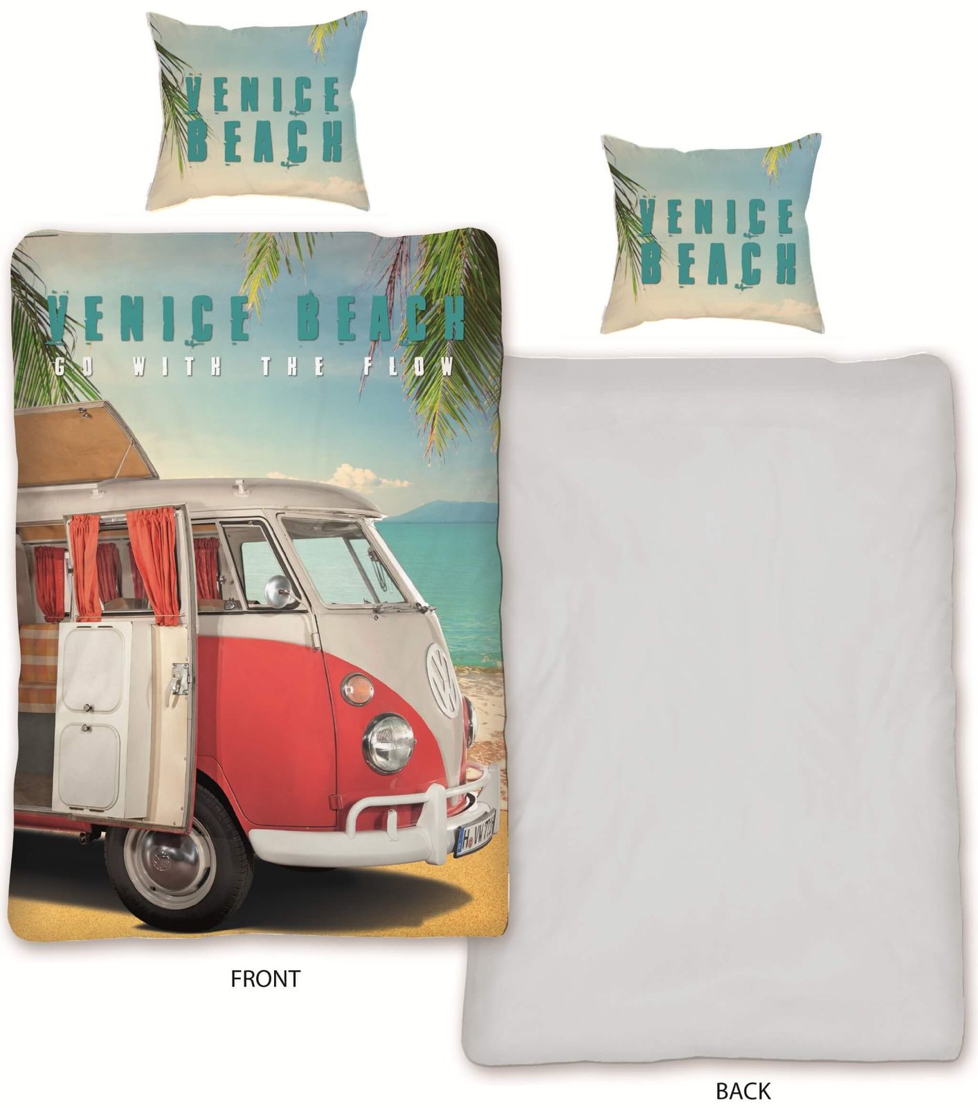 VW Bulli Partner-Bettwäsche-Set Doppelbett Bus T1 Venice Beach 135x200 80x80 VW Bulli Partner-Bettwäsche-Set Doppelbett Bus T1 Venice Beach 135x200 80x80