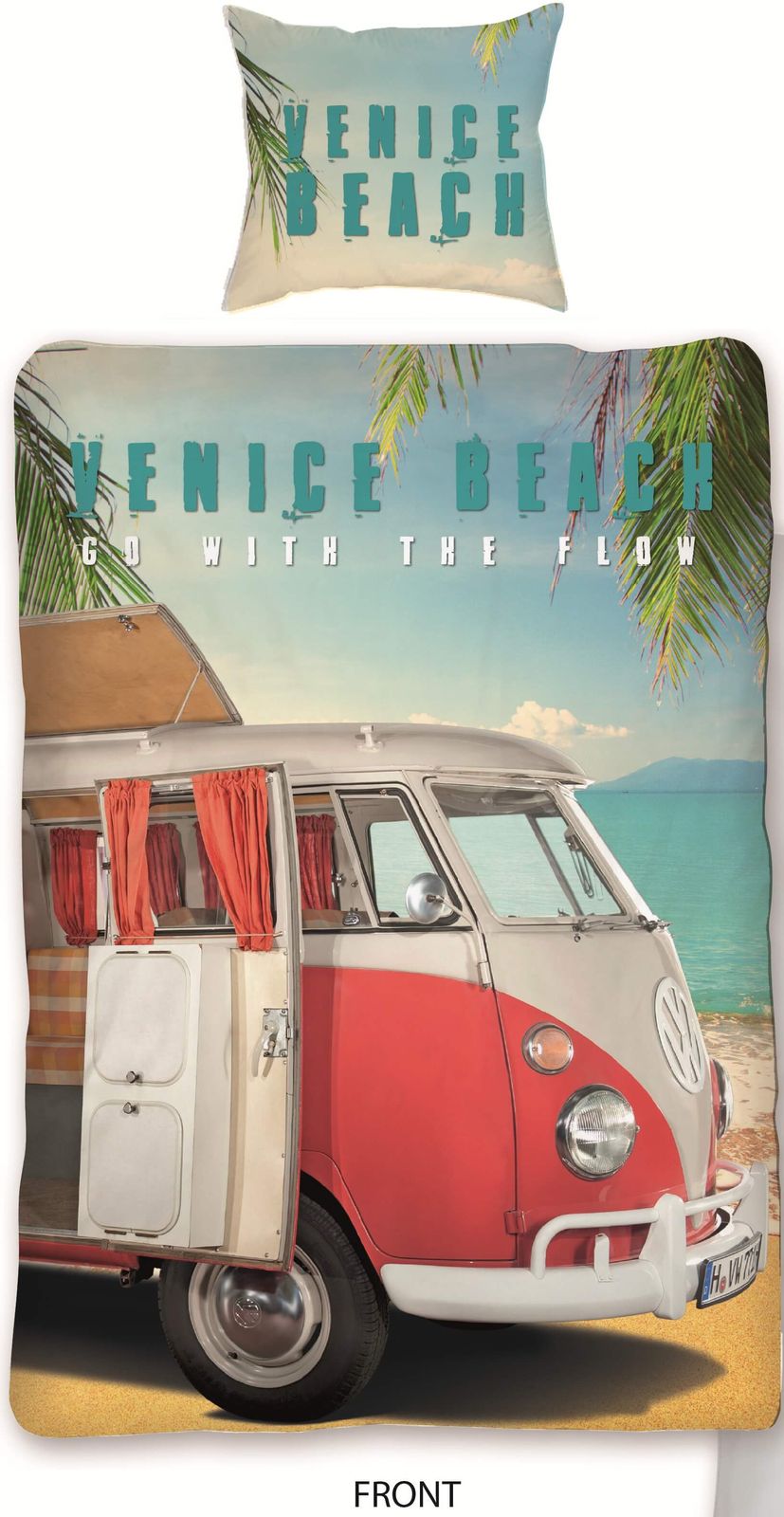 VW Bulli Partner-Bettwäsche-Set Doppelbett Bus T1 Venice Beach 135x200 80x80 VW Bulli Partner-Bettwäsche-Set Doppelbett Bus T1 Venice Beach 135x200 80x80