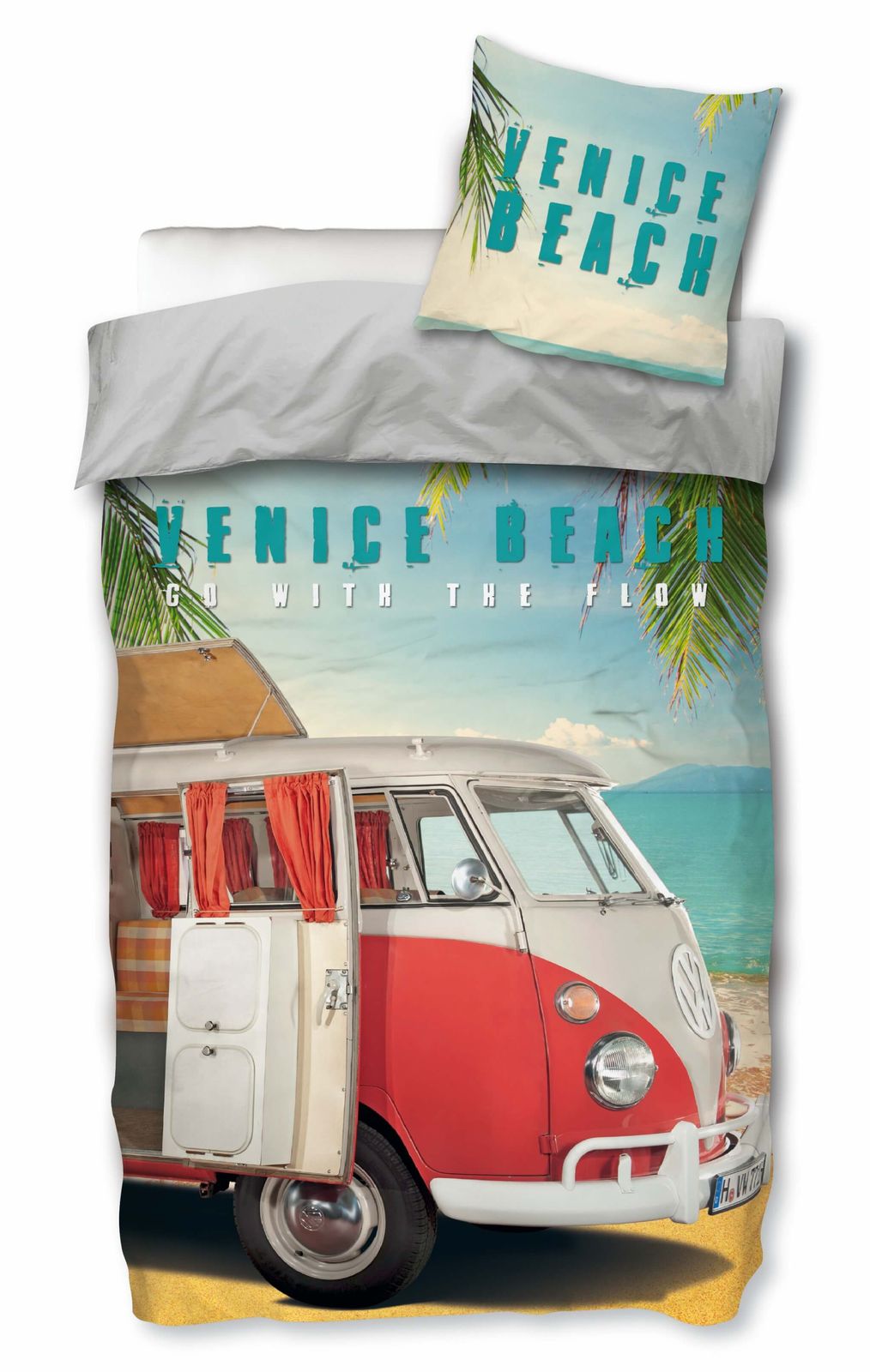 VW Bulli Partner-Bettwäsche-Set Doppelbett Bus T1 Venice Beach 135x200 80x80 VW Bulli Partner-Bettwäsche-Set Doppelbett Bus T1 Venice Beach 135x200 80x80