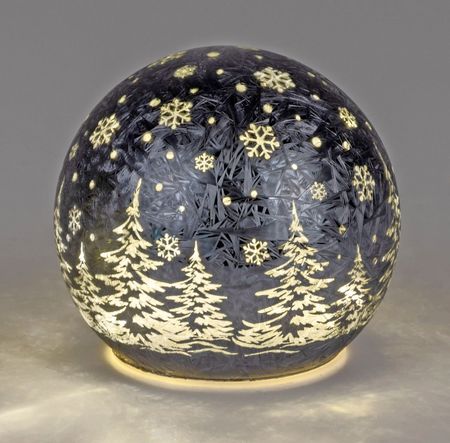 formano LED Deko-Kugel Frosty Schwarz 12 cm Glaskugel Timer 6h / 18h Weihnachten Deko - Farbglas in geeister-Optik mit winterlichem Dekor - Herbst Winter Weihnachtsdeko für Tisch Regal Fensterbank