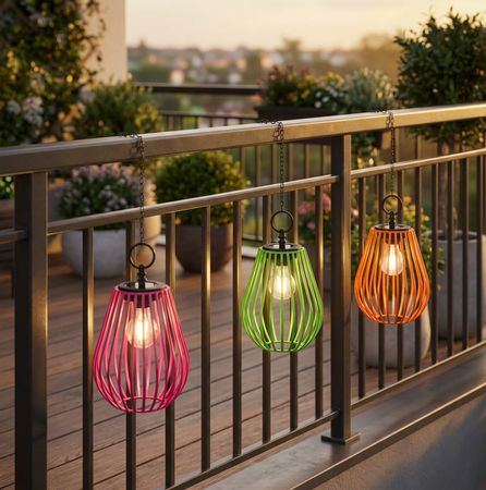 formano 3er Set 22 cm Solar Windlicht Hängend LED Solarlaterne Metall mit Dämmerungssensor & Akku – IP44 Außenleuchte für für Balkon, Terrasse & geschützten Garten – 40 cm Kette mit Haken