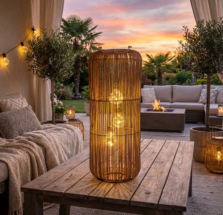 formano Solarlaterne Garten Rattan-Look Laterne 3 LED Birnen 60 cm Solarleuchte mit Dämmerungssensor, IP44 wetterfest, dekorative Solarlampe für