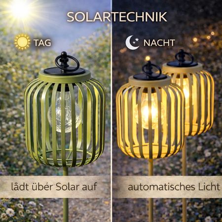 formano 3er Set Solar Gartenstecker Windlicht Solarleuchten mit LED-Birne & Dämmerungssensor Metall Gartenbeleuchtung IP44 für Garten Beet & Terrasse