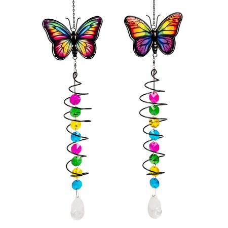 formano 2er Set Schmetterling Fensterhänger aus Farbglas Deko Hänger 51 cm Bunt Glas Fensterhänger mit Kristallen & Spirale Glasanhänger Dekorativer Fenster Schmuck für Balkon, Garten oder Fenster