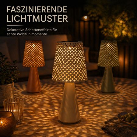 formano Solarleuchten Outdoor 3er Set Solar Tischlampen für Garten Terrasse Balkon LED Solarlampen mit Metallschirm in Beige Grün Braun 18x38 cm,