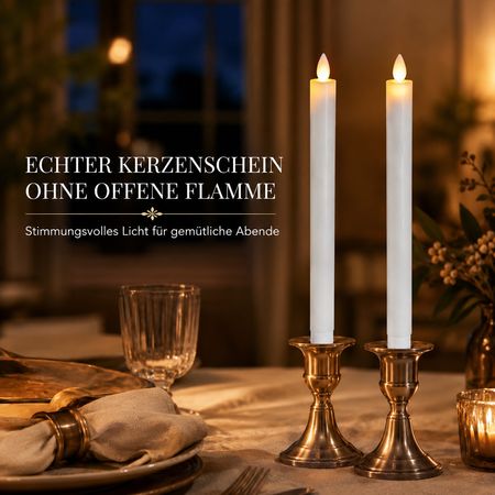 formano LED Stabkerzen 2er Set cremeweiß flackernde LED Kerzen 24 cm mit beweglicher Flamme, Timer 6/18 Std., inkl. 2 AA Batterien, batteriebetriebene Dekokerzen für Leuchter & Tischdeko