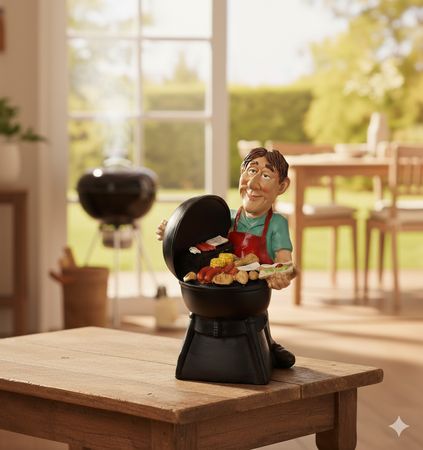 Kremers Schatzkiste Spardose Grillmeister 16 cm Lustige Sparbüchse aus Polyresin bunt – Geschenkidee für Männer, Vatertag, Geburtstag & BBQ-Fans –