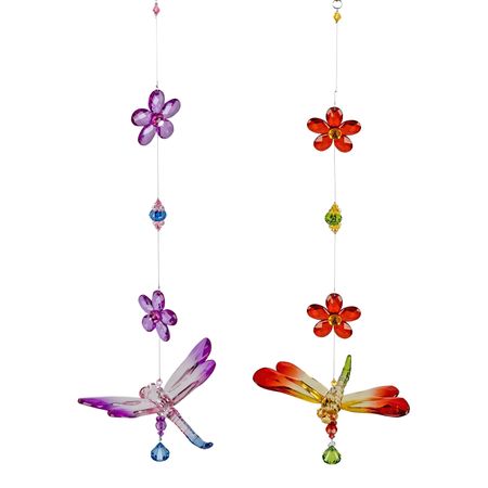 formano 2er Set Girlande Libelle mit Blumen und Perlen - 40cm Fensterdeko Hänger Hängedekoration bunt hängend aus multifarbenem Acryl gefertigt Tiermotiv Geschenk Einzug