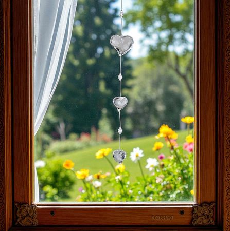 Formano Deko Hänger Acryl Herz klar 40 cm Fensterdeko Hängedekoration mit Perlen - bringt funkelnde Eleganz ins Zuhause, perfektes Geschenk für jeden Anlass, lichtreflektierend für besondere Momente