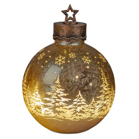 formano LED Deko-Kugel Frosty Gold 35 cm Glaskugel in Ice-Optik Timer 6h / 18h beleuchtet - Batteriebetrieben – Herbst Winter Weihnachtsdeko für Tisch Regal Fensterbank