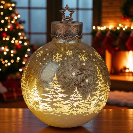 formano LED Deko-Kugel Frosty Gold 35 cm Glaskugel in Ice-Optik Timer 6h / 18h beleuchtet