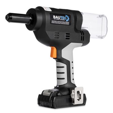 BAUTEC Akku-Blindnietsetzgerät mit 20.000N » für Blindnieten Ø 3,2-6,4mm » Profi-Serie » Koffer-Set inkl. 2 Akkus