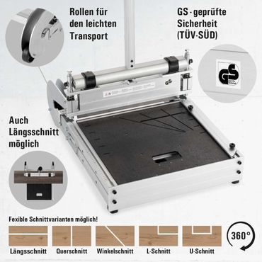 BAUTEC Designcutter XL-360° » 420mm Schnittbreite, auch Längsschnitte » inkl. Profi-Verlegeset » Laminat-, Vinylschneider, Ware: A