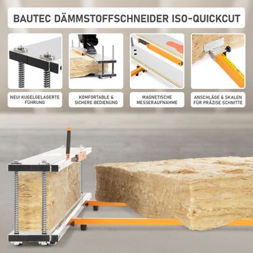 BAUTEC Dämmstoffschneider ISO-QUICKCUT + Dämmstoffmesser » für Rollenware » Glaswolle, Steinwolle und Mineralwolle