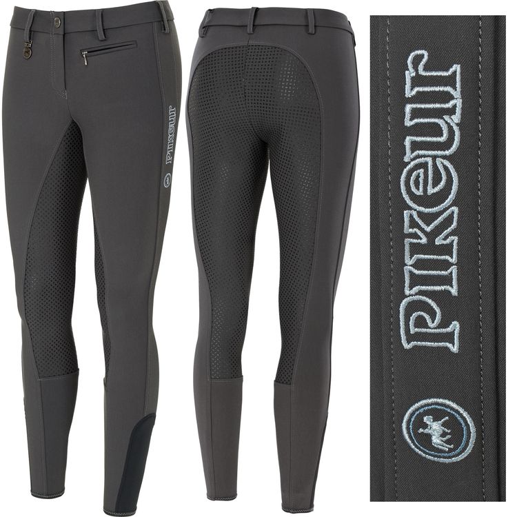 Pikeur Lucinda Grip slate (grau) mit Kontraststick in blue/aquamarine 4994-7945