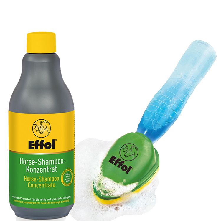 Effol SET : Horse Shampoo Konzentrat - 500ml Flasche & Shampoonier Bürste