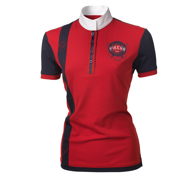 Pikeur Damen Turniershirt zweifarbig mit Kontast in rot/navy