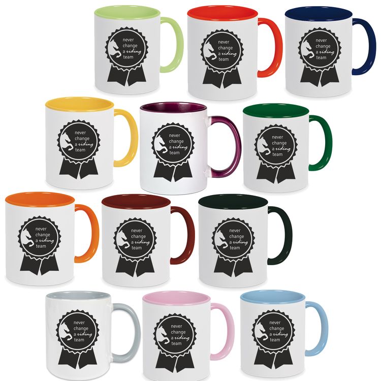Never change a riding team! Tasse, Kaffeebecher, Kaffeetasse bedruckt