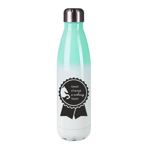Edelstahl-Thermosflasche mint/weiß mit Druck: never change a riding team