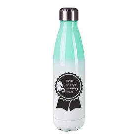 Edelstahl-Thermosflasche mint/weiß mit Druck: never change a riding team 