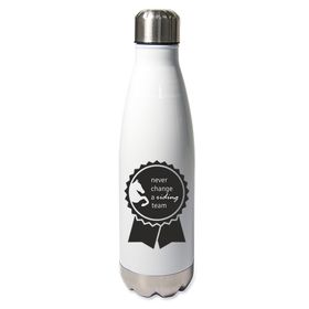 Edelstahl-Thermosflasche weiß mit Druck: never change a riding team 