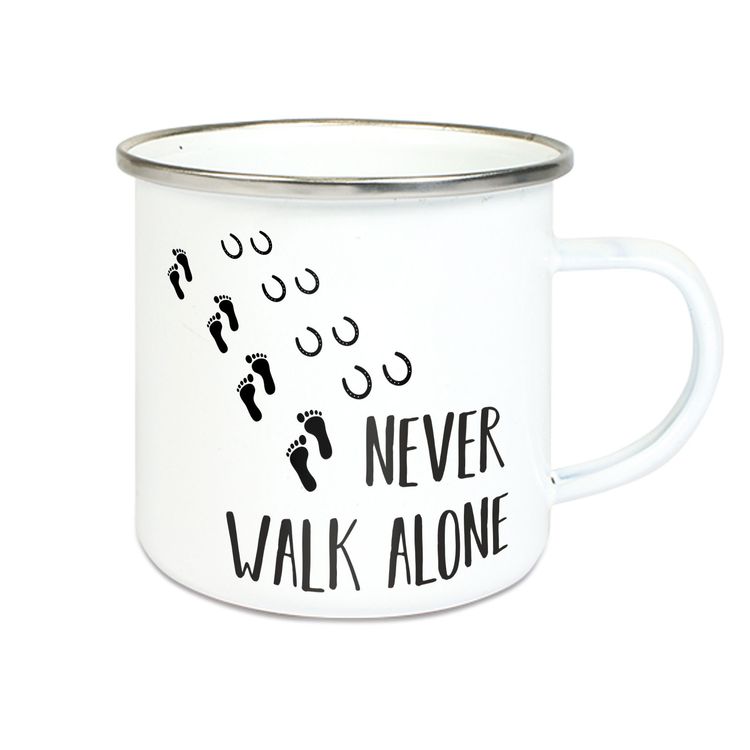 Emalie Tasse: Never walk alone mit Hufeisen Kaffeebecher Kaffeetasse bedruckt