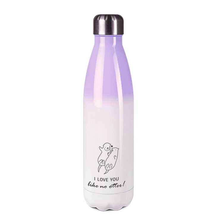 Edelstahl-Thermosflasche purple/weiß mit Druck: I LOVE YOU - DON'T LIKE OTTER