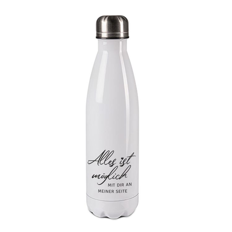 Edelstahl-Thermosflasche weiß/weiß mit Druck: ALLES IST MÖGLICH MIT DIR AN MEINER SEITE