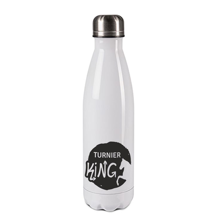 Edelstahl-Thermosflasche weiß/weiß mit Druck: TURNIER KING