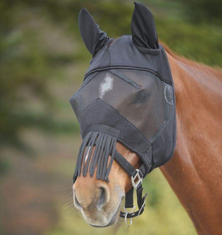 Waldhausen Fliegenmaske Premium mit Ohren und Nasenfransen in schwarz