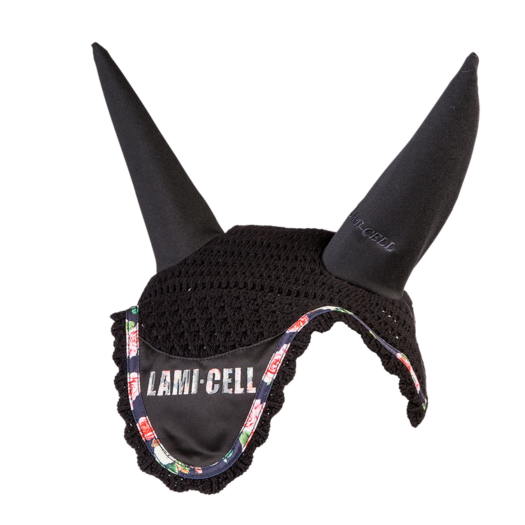 Lami-Cell Fliegenhaube Florence in black floral, mit Schriftzug, Gr. Full
